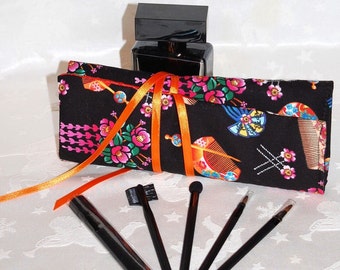 Trousse de maquillage ou à crayons compartimentée pour accessoires en tissu de créateur Thème japonais