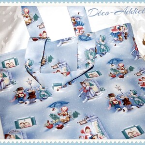 Designer fabric tote bag blue gray Victorian theme Little characters image 2