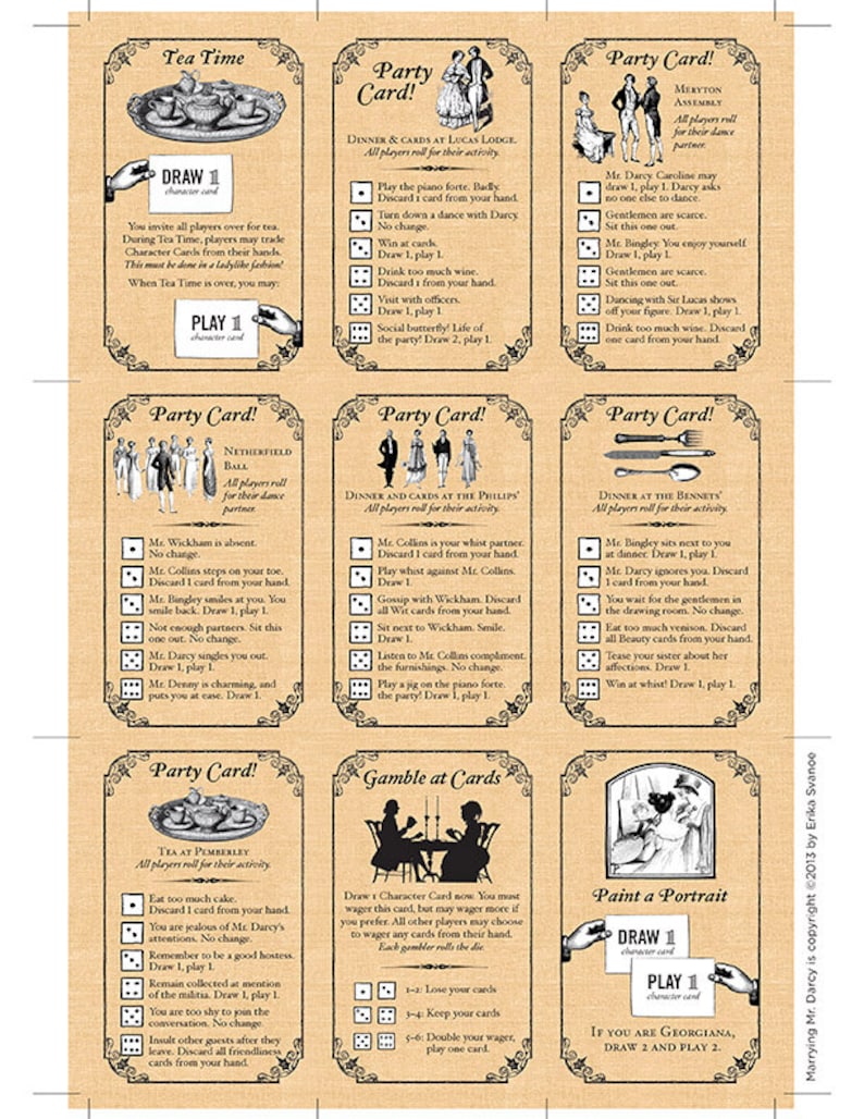 Marrying Mr. Darcy the Pride and Prejudice Card Game PDF Print & Play