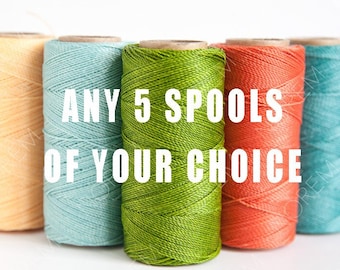 ANY 5 Spools of your choice / Linhasita Waxed polyester macrame cord / 1 mm / choice of 5 /   Complete spools   / high quality / wholesale