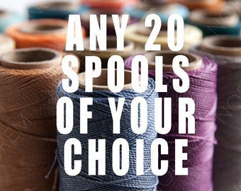 ANY 20 Spools of your choice / Linhasita Waxed polyester macrame cord / 1 mm / choice of 20 /   Complete spools   / high quality / wholesale