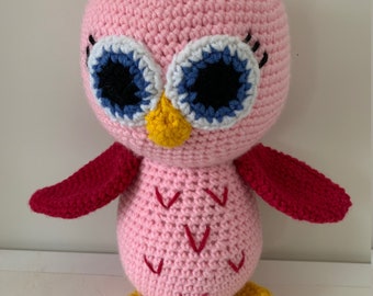 Eule/rosa Eule/handgefertigte Eule/gehäkelte Eule/Amigurumi Eule/weiche Eule/Geburtstagsgeschenk/Urlaubsgeschenk/Ostern/gefüllte Eule/neues Baby/Babyparty/Geburtstag