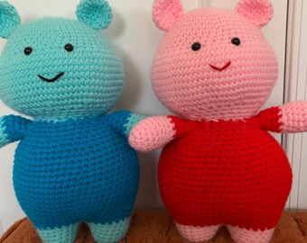 Hippo/Baby Hippo/Colorful Hippo/Amigurumi Hippo/Stuffed Hippo/New Baby/Birthday Gift/1st Birthday/Baby Shower/Easter Gift/Stuffed Hippo