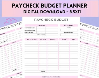 Paycheck Budget Planner - DIGITAL DOWNLOAD - Biweekly or Weekly Paystub - PDF Printable - Instant Download