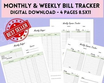 Printable Monthly & Weekly Budget Tracker (Digital Download)