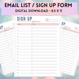 Email List / Sign Up Form | DIGITAL DOWNLOAD | Small Business Checklist | PDF Printable - Instant Download - Vendor Market | Craft Fair
