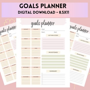Goals Planner | 2023 Resolutions | DIGITAL DOWNLOAD | PDF Printable | Instant Download | New Year Goals