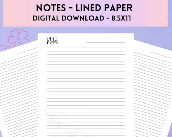 Notes - Lined Paper - Bullet Journaling - Planning - DIGITAL DOWNLOAD - Printable - Letter Size