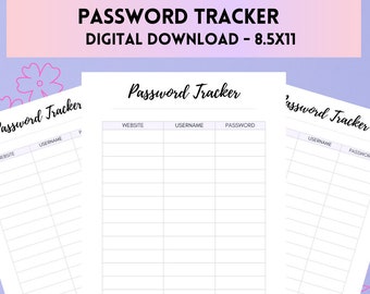 Password Tracker Printable: Letter Size Password Organizer (PDF Download)
