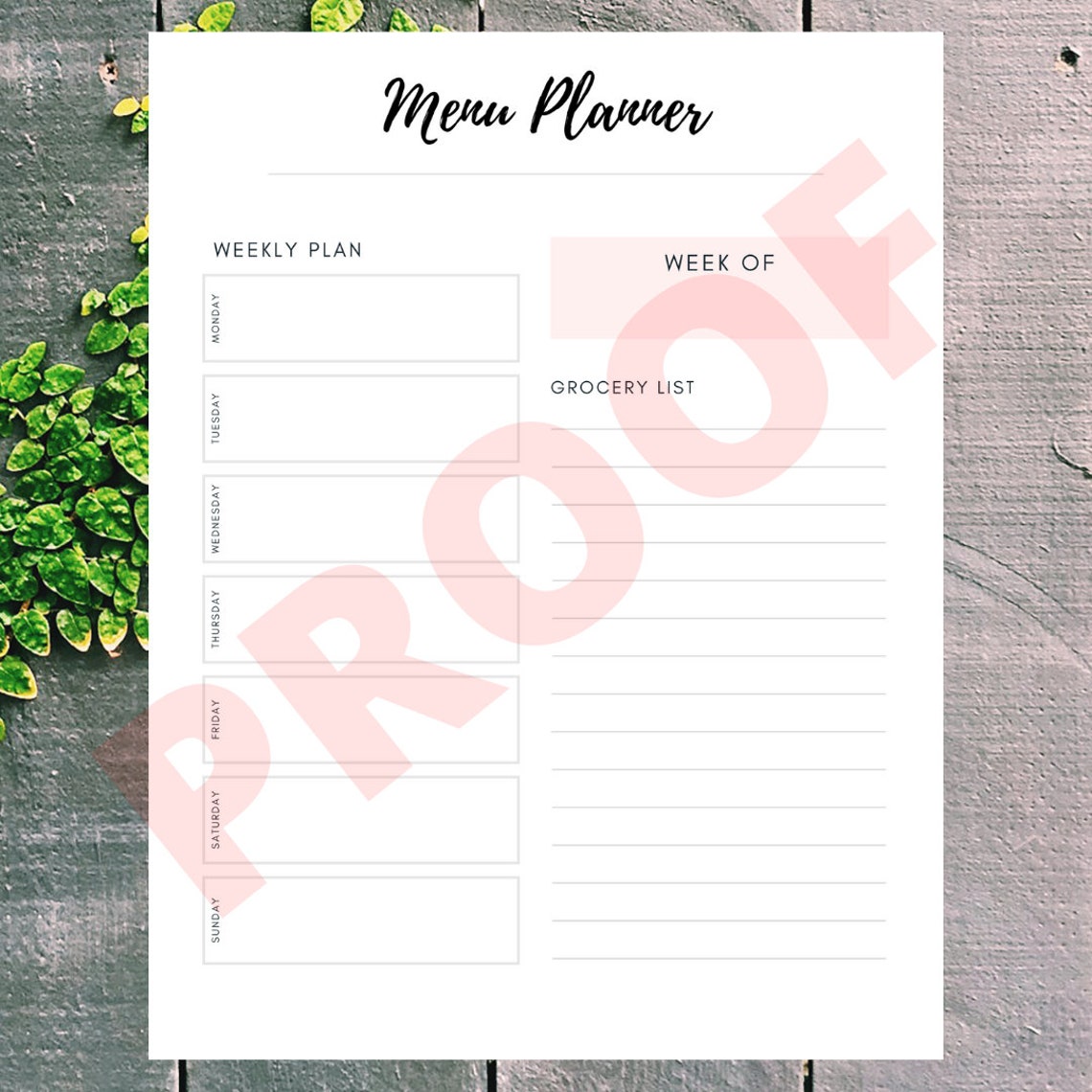 Menu Planner Grocery List DIGITAL DOWNLOAD Printable for | Etsy