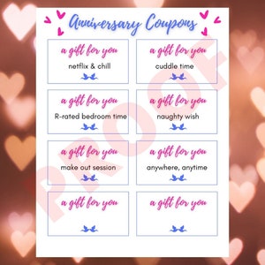ANNIVERSARY COUPONS for Partner or Spouse, Printable Love Coupon, Gifts ...