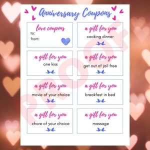 ANNIVERSARY COUPONS for Partner or Spouse, Printable Love Coupon, Gifts ...