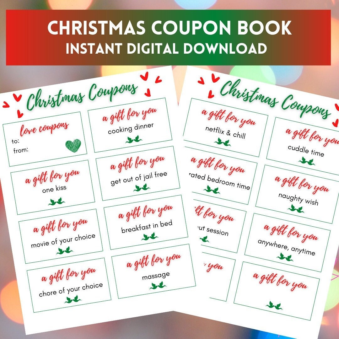 LOVE COUPONS for Christmas, Printable Love Coupon, Gifts for Him, Gifts ...