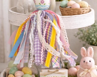 Handmade Easter Tassel, Vintage & New Salt and Pepper Shaker- Spring Decorations, Easter Tiered Tray