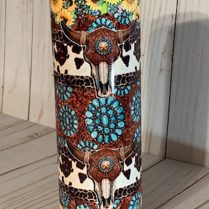 Boho Country 20oz Tumbler, Turquoise And Cowboy Hats, Farm Girl, Stainless Steel Cup, Travel Cup,