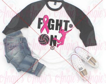 Fight On Volleyball Pink Ribbon Svg ,  Svg Cut File, Instant Download, Breast Cancer Awareness, Volleyball SVG, Pink Out Volleyball Shirt