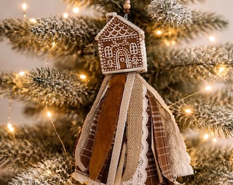 Unique Handmade Christmas Tassel Ornament - Vintage & New Salt and Pepper Shaker- Christmas Decorations- Gingerbread House Ornament