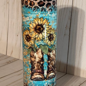 Boho Country 20oz Tumbler, Turquoise And Cowboy Hats, Farm Sunflowers, Animal Print, Hot or Cold Liquids, Stainless Steel Cup, Travel Cup,