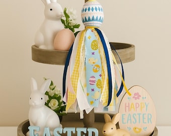 Handmade Easter Tassel, Vintage & New Salt and Pepper Shaker- Spring Decorations, Easter Tiered Tray