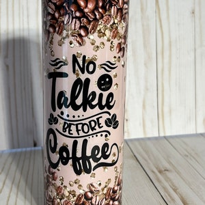Coffee and  Gnomes Tumbler, 20oz Stainless Steel Cup, Travel Cup, No Talkie Before Coffee Gnomes