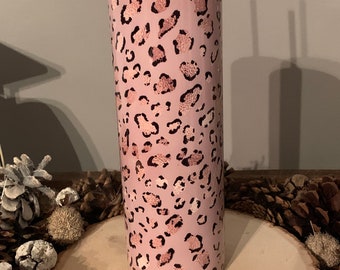Pink And Gold Leopard  Print  20oz Tumbler, Hot or Cold Liquids, Stainless Steel Cup, Travel Cup,  Personalization Available, Pink Animal