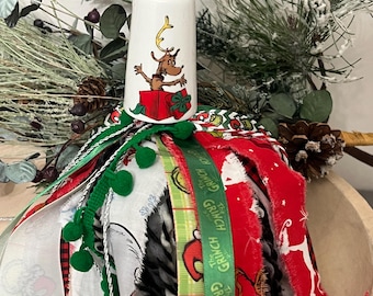 Unique Handmade Christmas Tassel Ornament - Vintage & New Salt and Pepper Shaker- Christmas Ornament- Grinch Christmas Ornament