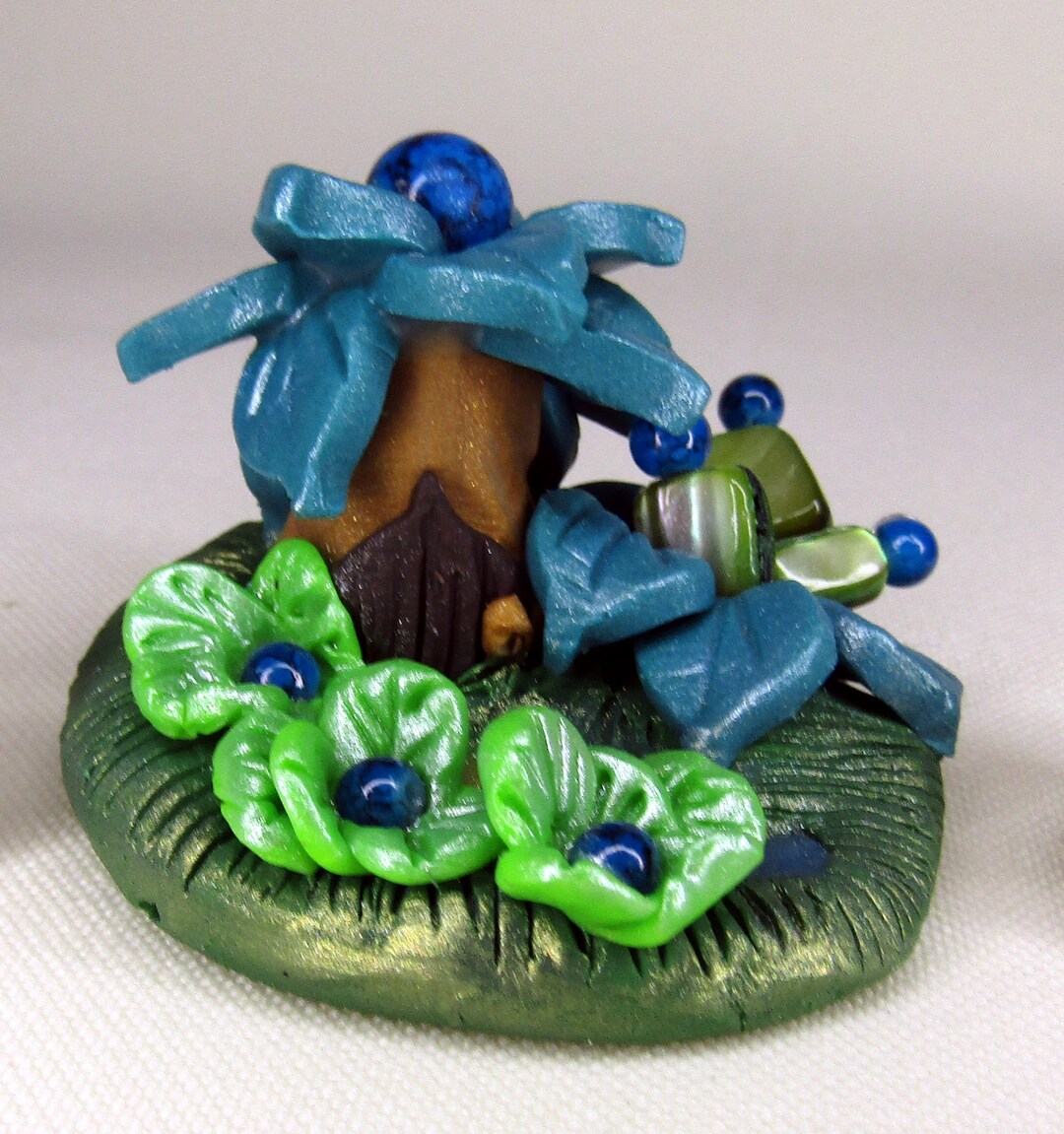 Tiny Blue Flower Mushroom House Miniature: Polymer Clay Fantasy Decor ...