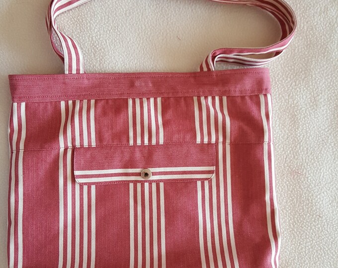 New handmade striped canvas tote bag for shopping
