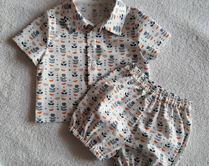 Small set 18/24 months short-sleeved shirt and bloomer, OEKO TEX fabric diaper cover