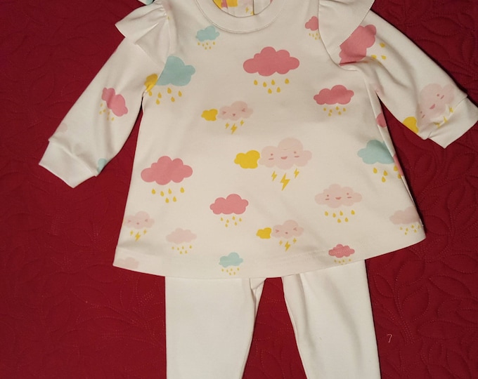 3-piece set tunic, leggings and headband fully lined baby girl 9/12 months unique handmade model