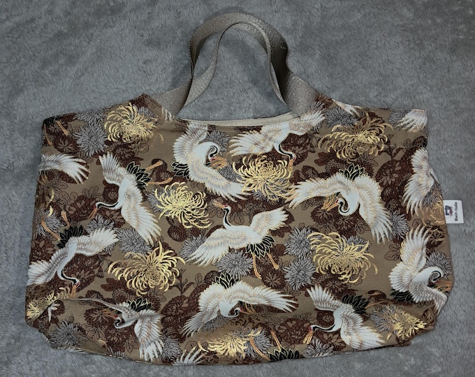 Tote bag basket bag made from a pretty Japanese fabric, white, gold, brown
