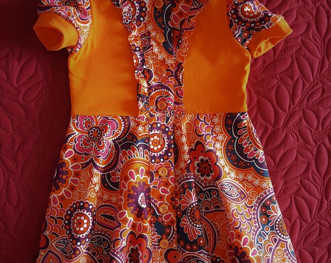 for back to school, pretty little dress for 3/4 year olds in fall colors, jersey lined jersey top, girls' multicolored cotton bottoms,