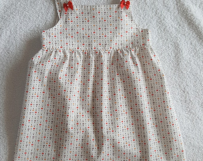Little strappy dress 18/24 months in OEKO TEX cotton, white background with multicolored polka dots