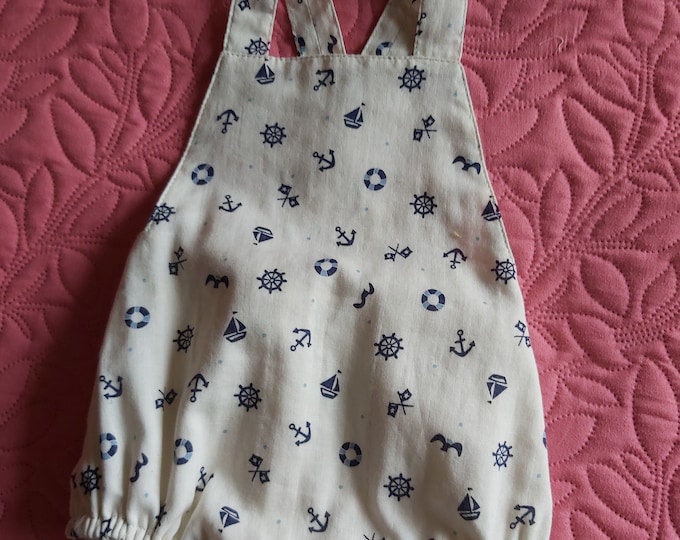 small romper in ivory double gauze navy print baby 0/3 months