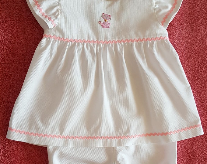 Ensemble Bébé Fille 12/18 Mois - Tunique Blanche & Bloomer Assorti – Baptême, Cérémonie, Mariage – Fait Main – Pièce Unique