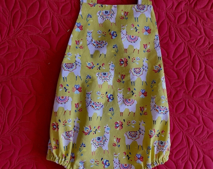 Little yellow baby boy romper, 2/3 years old, with Lama prints Ready to ship