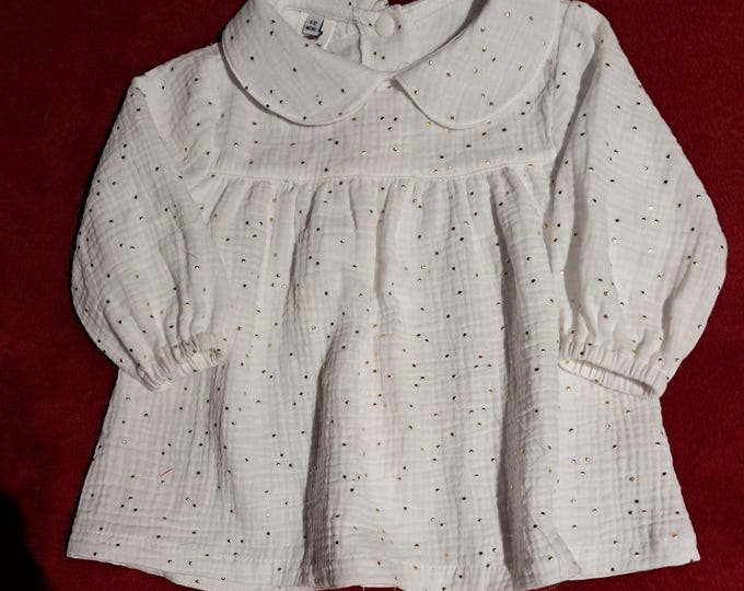 pretty little white tunic dress dotted with gold dots 9/12 months ideal for parties