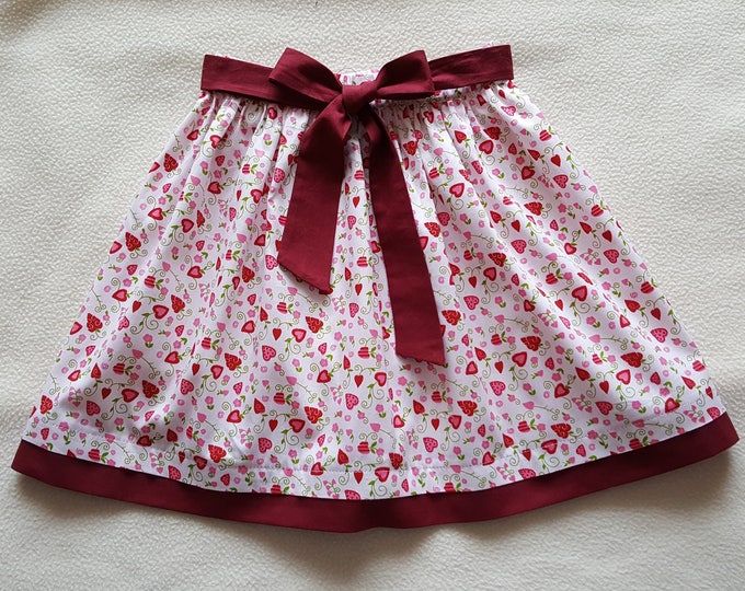 Summer skirt in printed white cotton and burgundy belt for girls, 4/5 years old