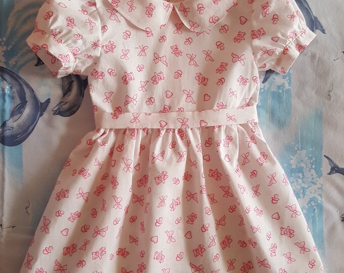 Little white dress with pink patterns 24 months New, Handmade