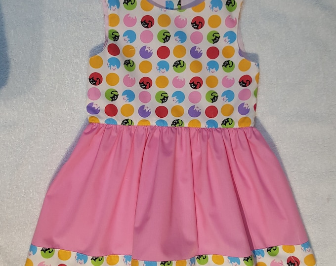 Robe Fille 4 Ans Rose et Multicolore en Popeline Oeko-Tex Fait Main Pièce Unique