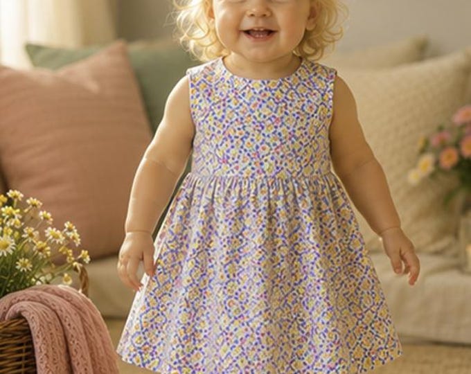 Pretty little dress, 12/18 months in cotton dotted with small multicolored flowers. Ready to ship Last markdown