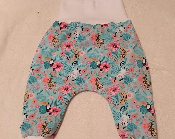 Evolutionary harem pants in jersey and elastane baby girl 6/9 months lined, white ribbed edge