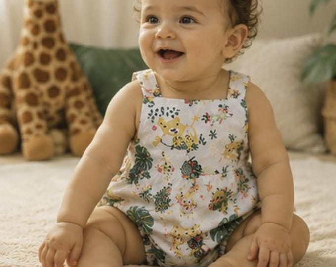Barboteuse Bébé 18/24 Mois - Coton OEKO-TEX Savane - Tenue Été - Fait Main - Pièce Unique