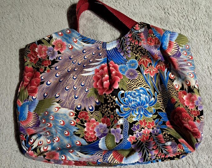basket bag in pretty Japanese fabric width 50 cm, height 36, base 9 cm