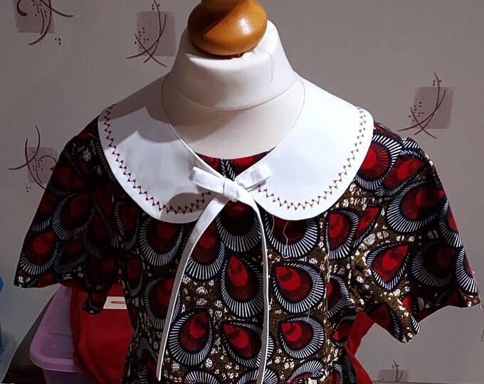 African wax print dress for girls, size 4-6 years, fully lined (see measurements), with headband and small bow