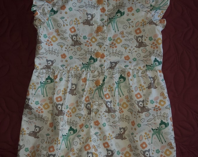 18/24 month cotton twill romper with small deer and leaf prints