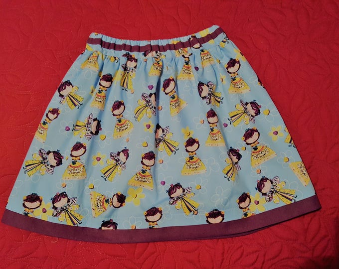 pretty little light blue skirt with yellow prints, new, handmade, 4 year old girl