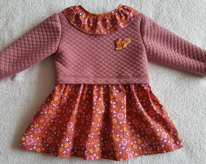pretty little dress for 18/24 months in quilted jersey and floral cotton OEKO-TEX (See measurements)