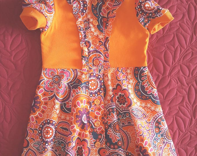 Robe Fille 3/4 Ans - Esprit Automne Coloré - Haut Jersey - Robe Originale - Fait Main - Pièce Unique