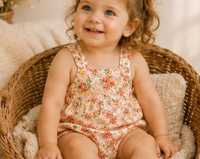 Barboteuse en liberty bébé fille 18/24 mois – tissu liberty fleuri – tenue été – fait main – pièce unique
